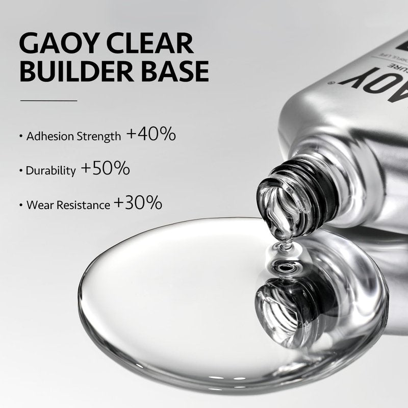GAOY Glossy Gel Top Coat and Builder Base Set, 2 Pcs 16ml Glassy Top Coat and Clear Rubber Base Nail Strengthener Combination for UV Light Cure Gel Nail Polish