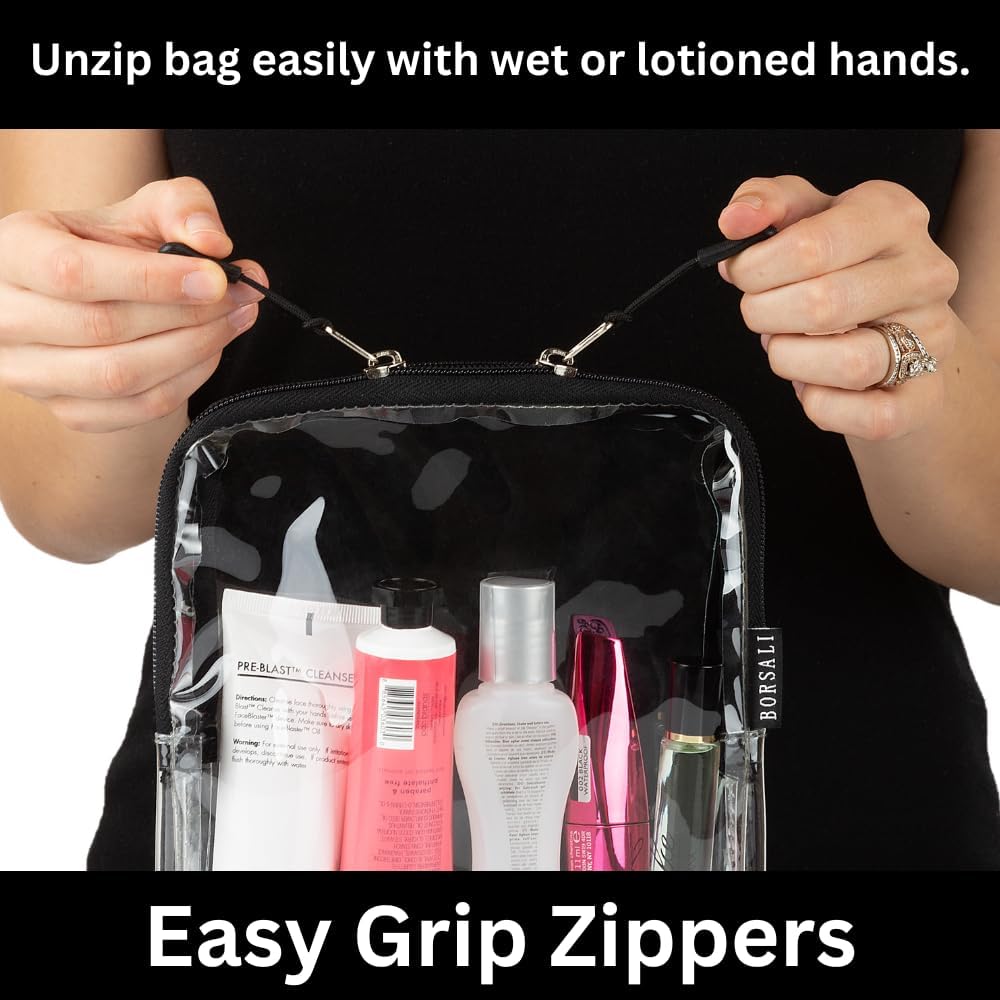 BORSALI TSA Approved Clear Toiletry Bag Set - 3 Color Travel Organizers for Easy Security Access