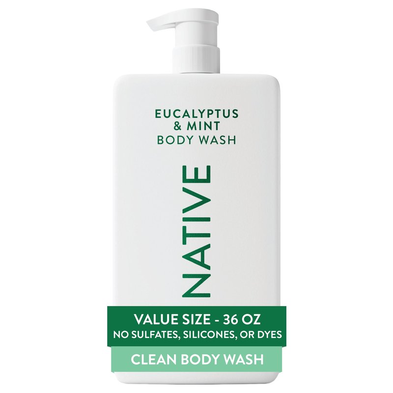 Native Body Wash for Women & Men, Eucalyptus & Mint, 36 oz Pump Bottle, Sulfate-Free & Gentle