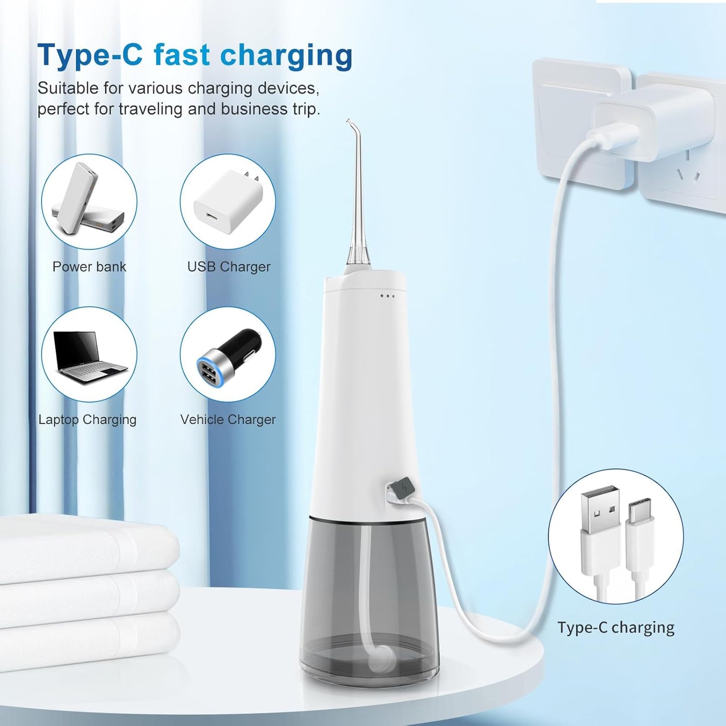 Cordless Water Dental Flosser - Rechargeable Oral Irrigator with 4 Modes & 300ml Reservoir | IPX7 Waterproof, Portable (White)