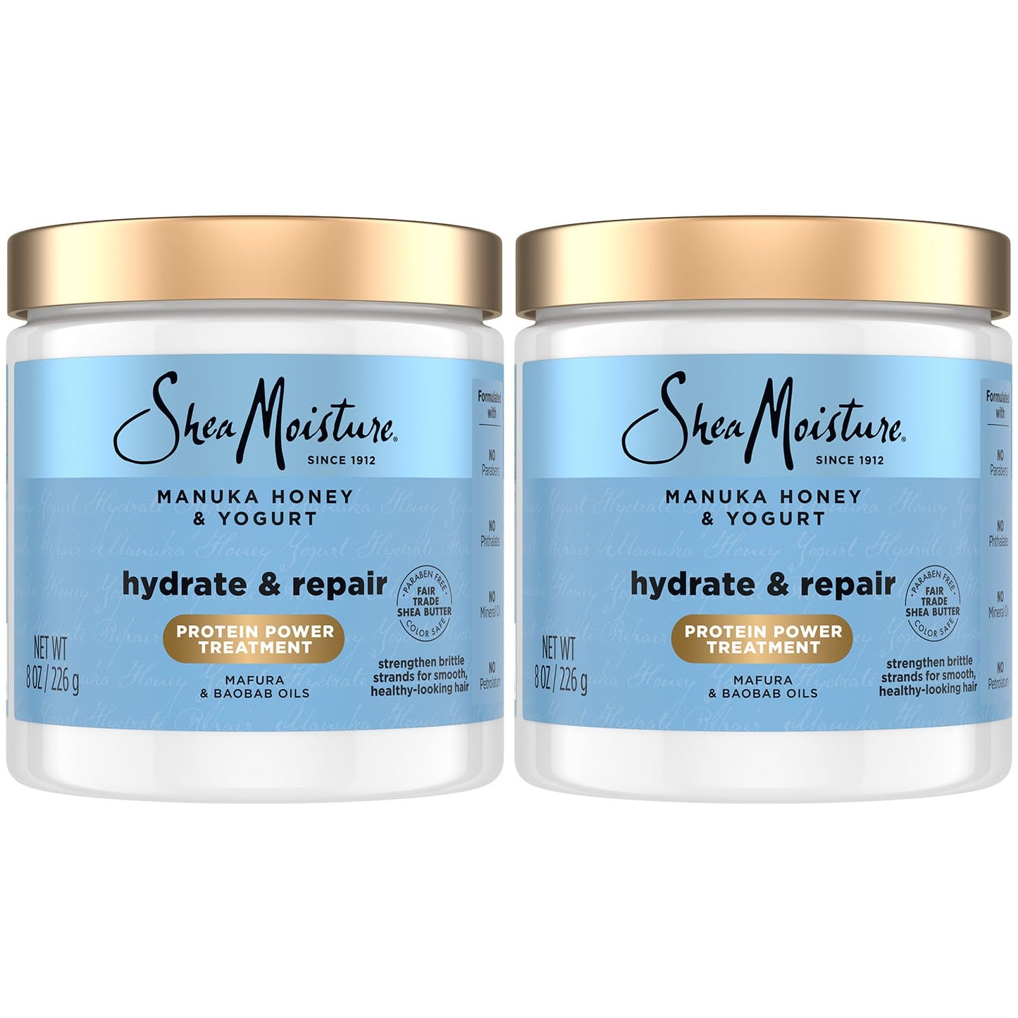 Shea Moisture Hair Mask 2-Pack, Manuka Honey & Yogurt Hydrate & Repair Protein Power Treatment, Deep Conditioner for Dry, Damaged Hair, 8 Oz Ea