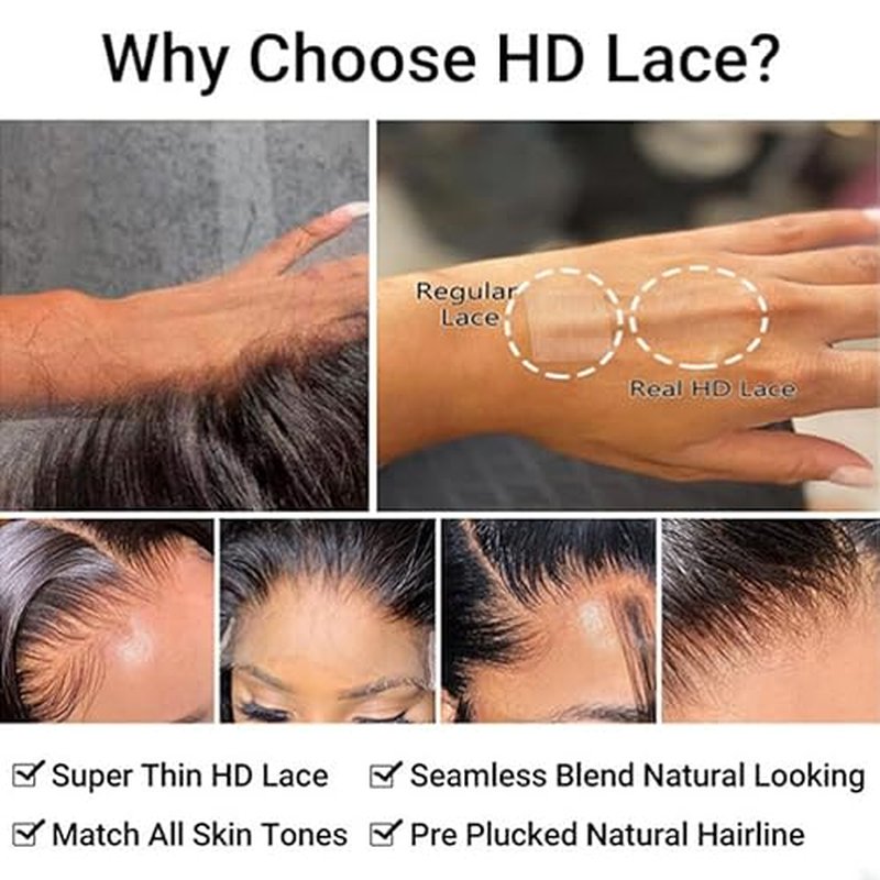 Venice Hair Real HD Lace Closure only 0.10mm Ultra-thin Invisible Crystal HD Lace Pre Plucked with Baby Hair Straight Human Hair Lace Frontal Closure (13x4 HD Body, 20 Inch)