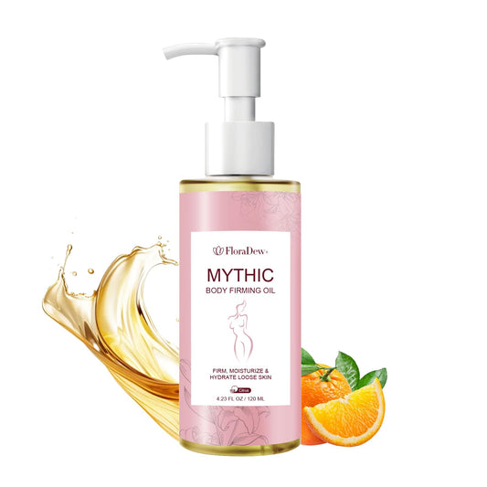 FloraDew+ Mythic Body Firming Oil for Women, Citrus Scented Moisturizing Body Oil, 4 FL OZ Vitamin E Skin Care Oil, Lightweight Fast Absorbing Daily Body Oil for Dry Skin