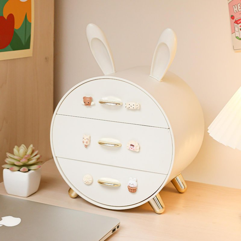 Makeup Organizer and Storage for Perfumes Cosmetics Jewelry,Easter Bunny Box for Countertop, skincare Cabinet Bins 3 draws Stackable Vanity Organizer for Dresser and Bathroom Countertop (Milk White)