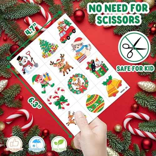 96 PCS Noel Christmas Xmas Santa Pre-Cut Temporary Tattoos for Kids | Cute Themed Birthday Party Favors, Supplies, Decorations, Christmas Fake Tattoo Stickers, School Rewards Gifts for Boys & Girls