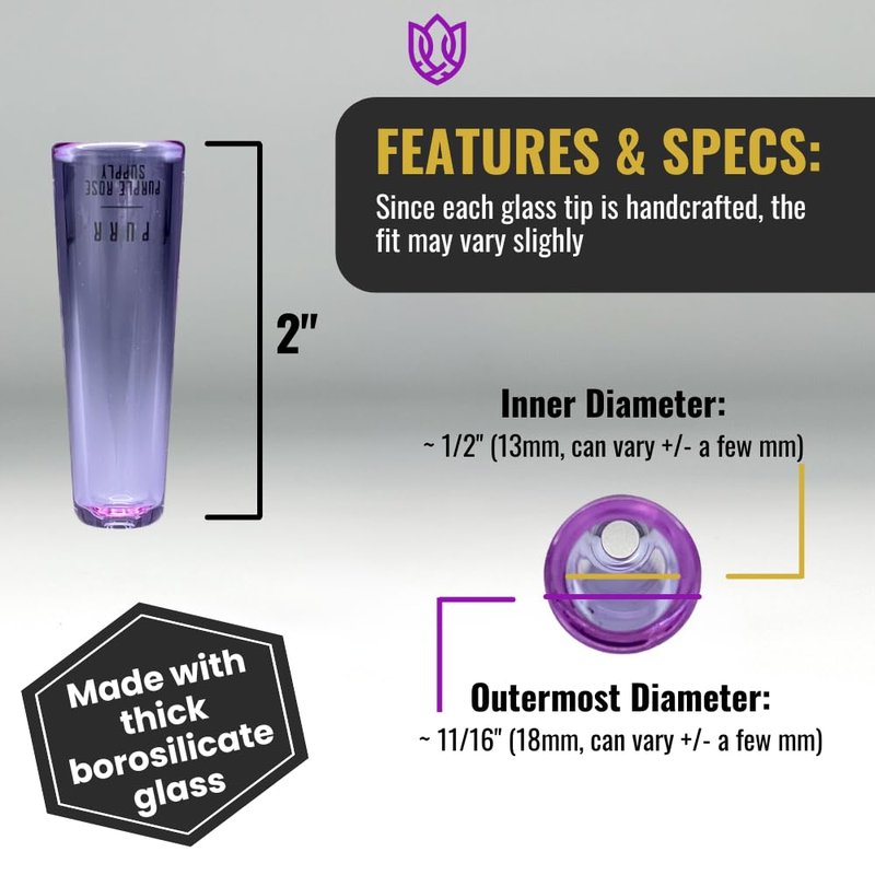 Purple Rose Supply Small Glass Mouthpiece – 2" Reusable Borosilicate Insert – Wide Fit (~13.5mm) – Durable, High-Flow Glass Piece – Easy to Clean & Reuse