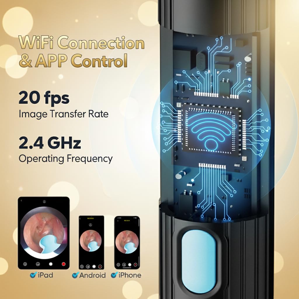 Ear Wax Removal - Earwax Remover Tool with 8 Pcs Ear Set, Ear Cleaner with 2400P HD Camera with 6 LED Lights, Built-in WiFi,Ear Cleaning Kit for iOS and Android