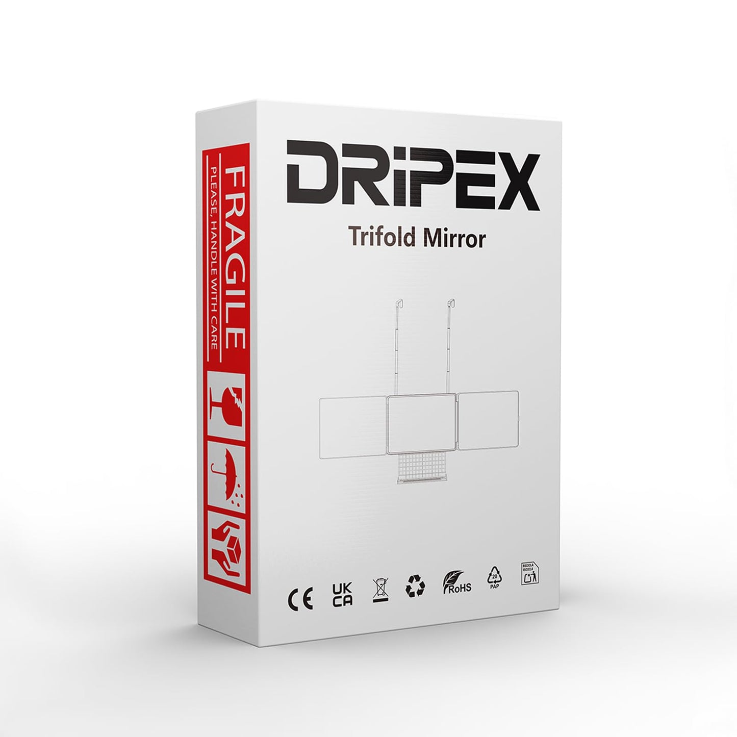 Dripex 3 Way Mirror with Storage Shelf, Trifold Self Haircut 360° Barber Mirror with Height Adjustable Hooks for Makeup, Styling, Shaving, Braiding, Dye Hair