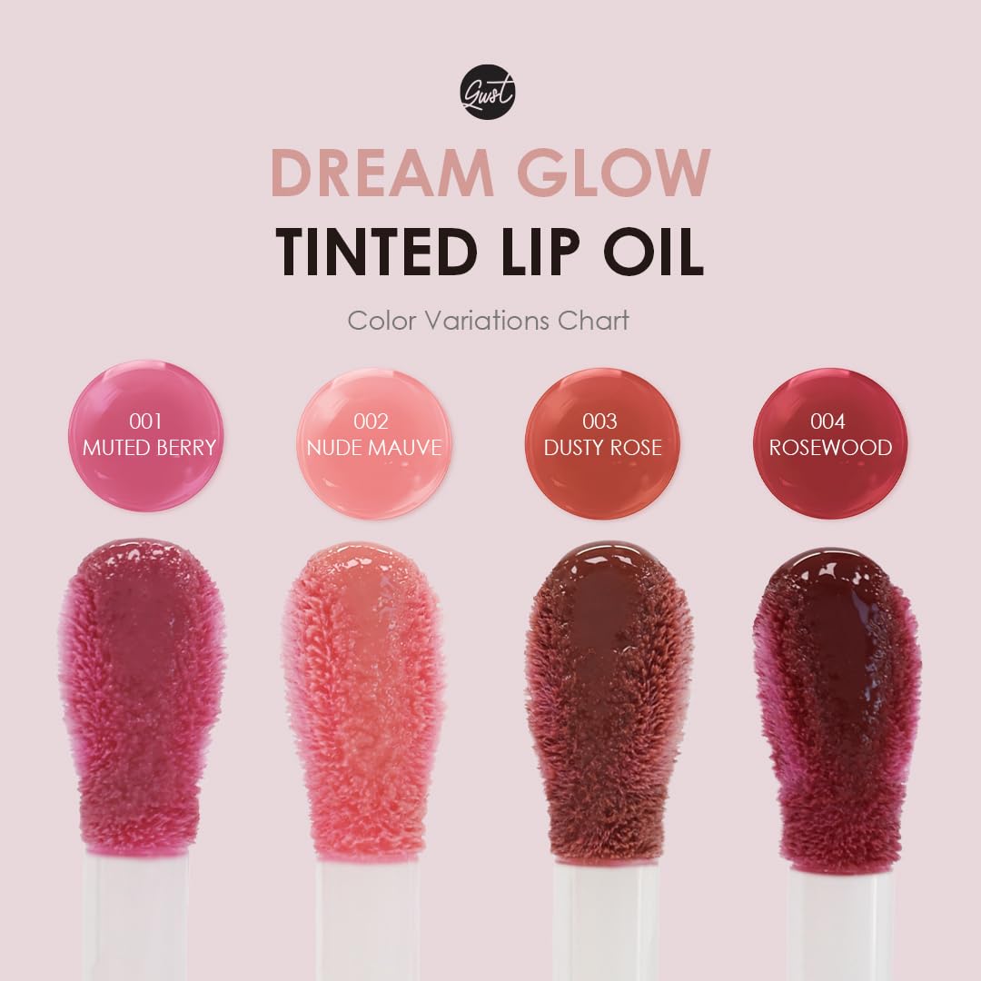 glowiest Dream Glow Tinted Lip Oil ; 3-in-1 Formula: Lip Gloss with a high shine finish, Non-sticky Long Lasting | Korean Plumped Tinted Lip Oil - 0.19 fl. oz. 5.7 ml (004 ROSEWOOD, Original)