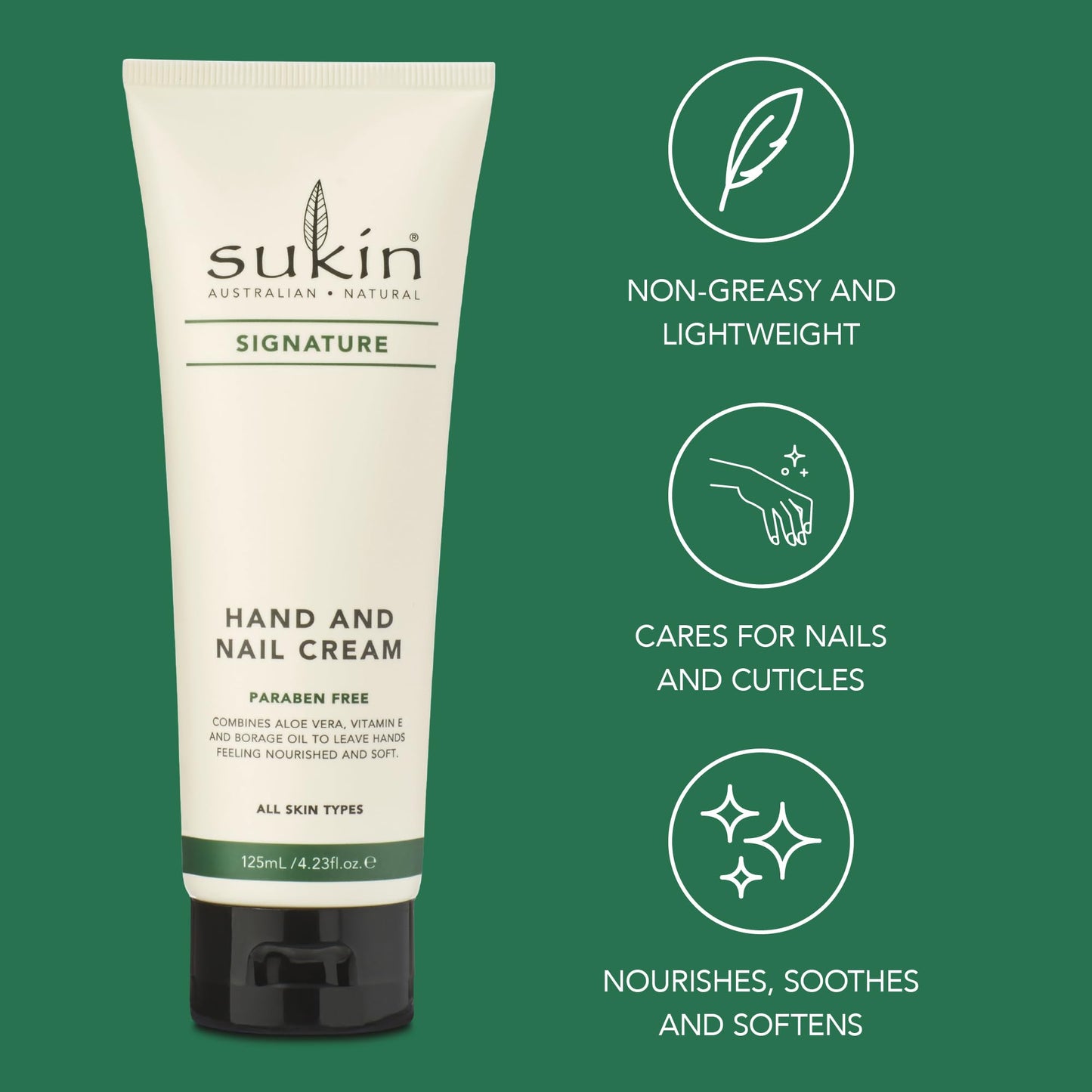 Sukin - Hand & Nail Cream, Signature Collection for Dry Hands, 4.23 fl oz 125 mL