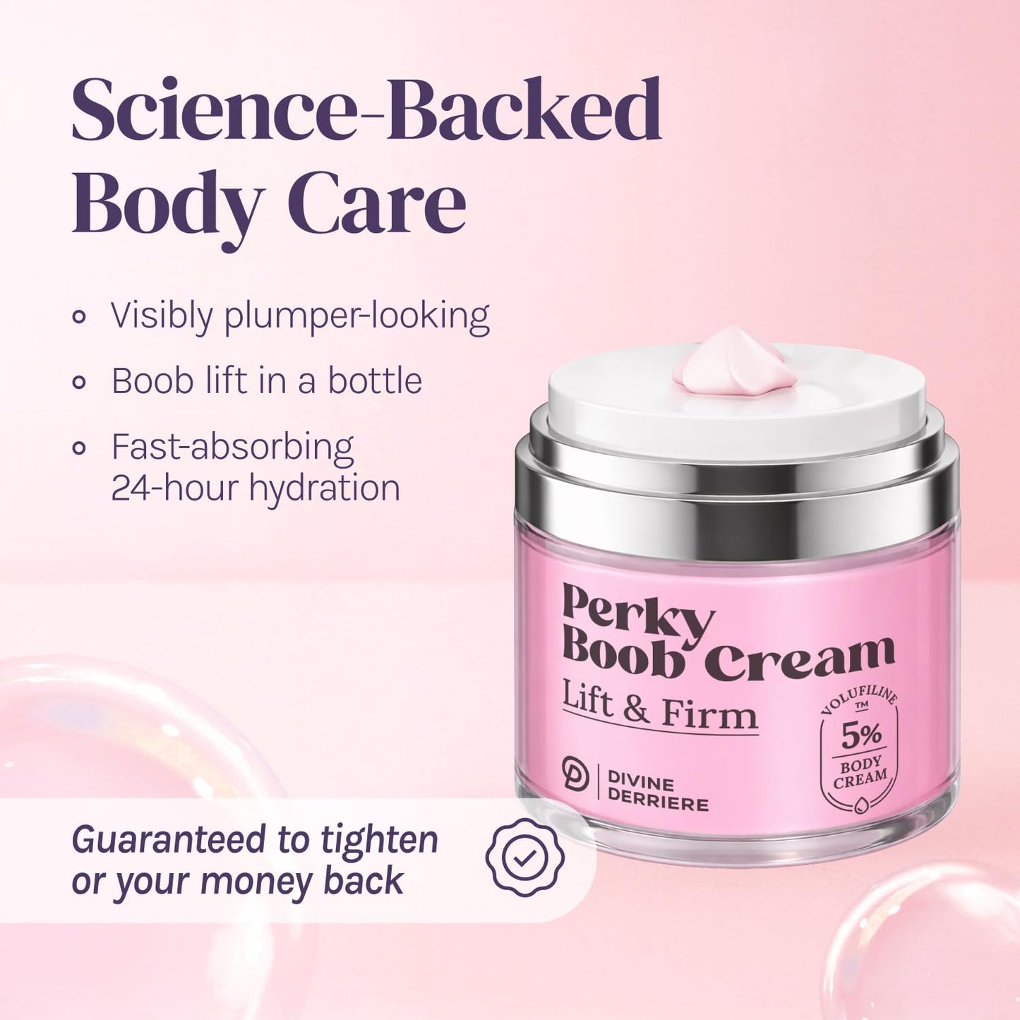 Divine Derriere Perky Body Cream - Lift & Firm Skin Tightening Cream for Body - Moisturizing Chest Firming Cream with Volufiline Helps Tighten Saggy Crepey Skin for a Perkier Look & Toned Décolleté