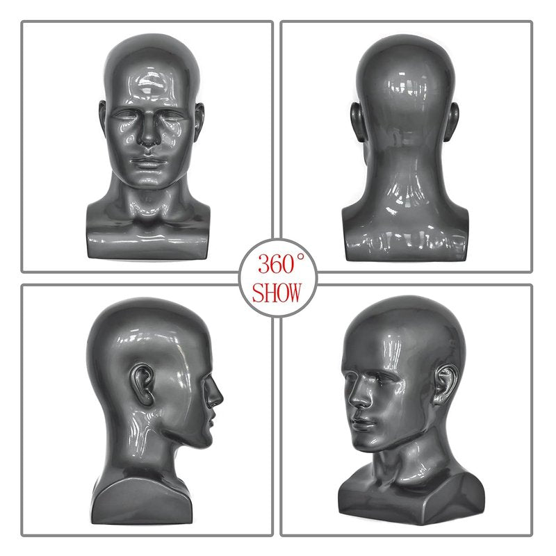 Male Mannequin Head for Displaying Wigs, Hats, Sunglasses & Jewelry - Light Grey