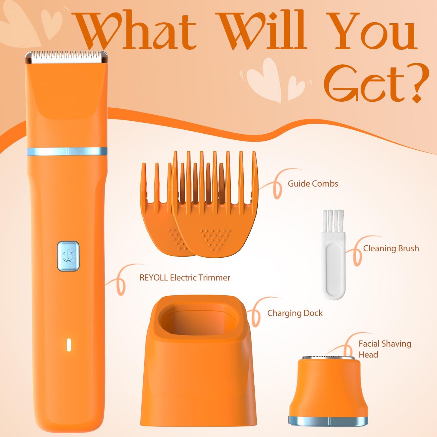 Facial Hair Removal for Women - Waterproof 2 in 1 Rechargeable Eyebrow and Bikini Trimmer for Women, Painless Electric Razor/Shaver for Lip, Arms, Face, Peach Fuzz
