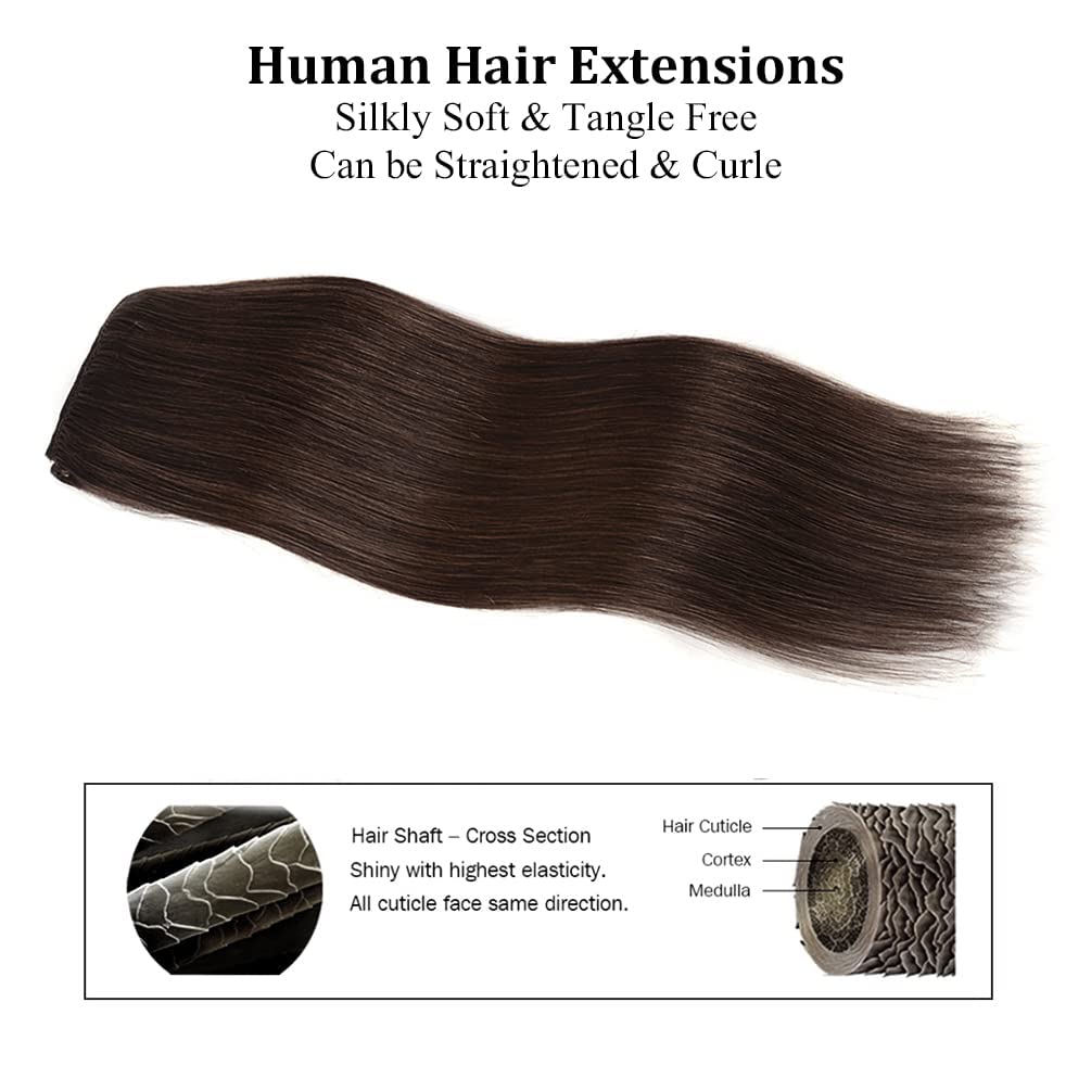 12" Clip in Hair Extensions Remy Human Hair for Women - Silky Straight Human Hair Clip in Extensions 50grams 4pieces Dark Brown #2 Color