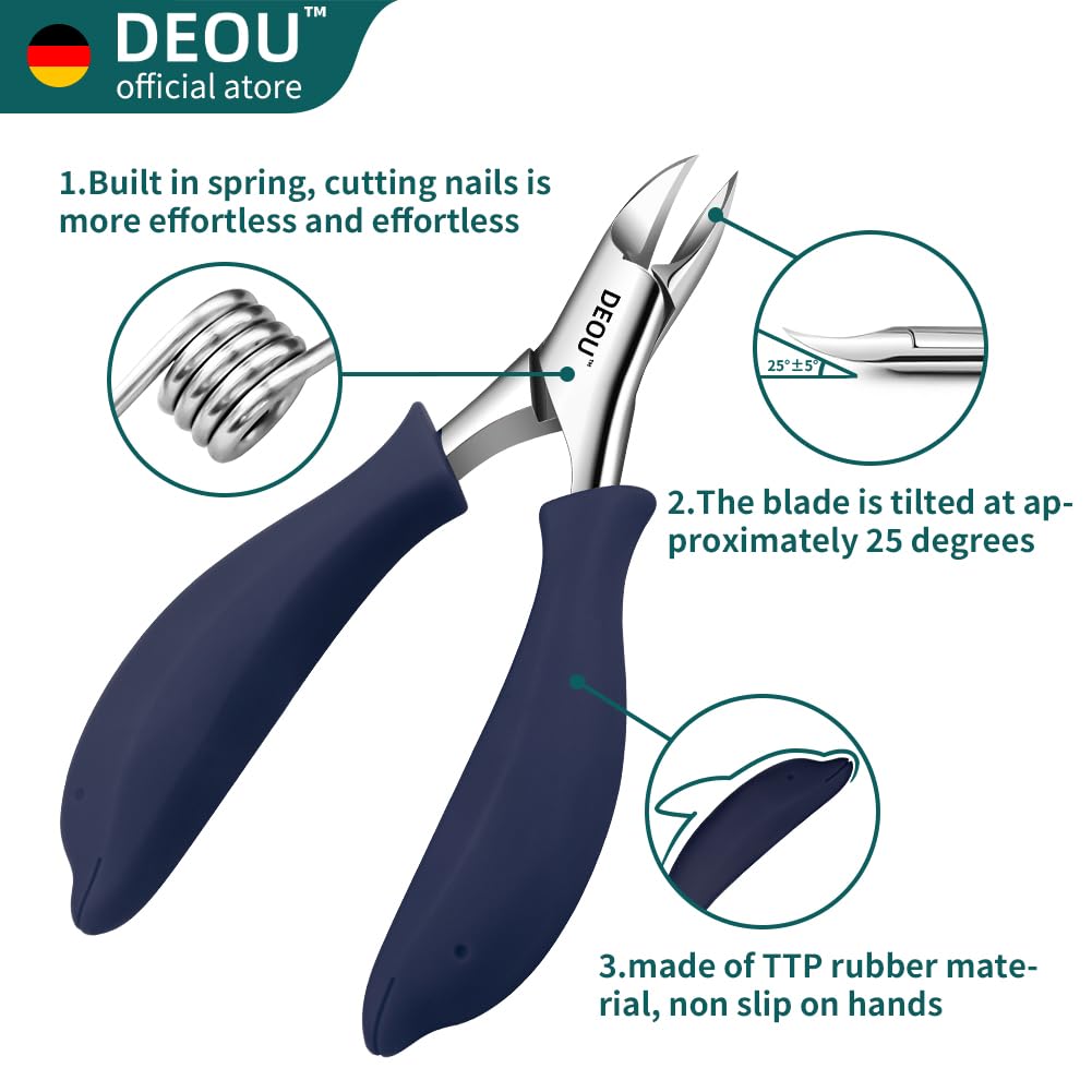 DEOU Podiatrist Toenail Clippers Ingrown Toenail Tools for Thick Nails and Inlaid Nails,Manicure and Pedicure Clippers,Heavy Duty Nail Clippers, Pedicure Tools (Dark Blue+Nail Remover)