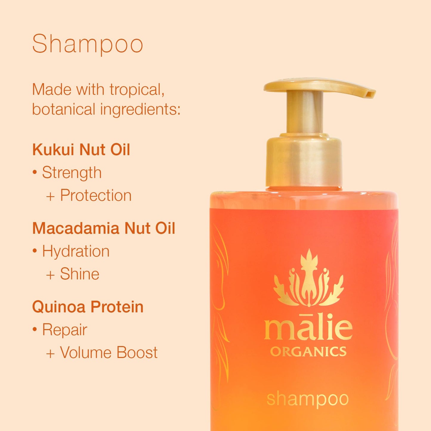 Mālie Organics Shampoo, Mango Nectar Scent, Daily Cleanse for All Hair Types, Kukui Nut Oil + Macadamia Nut Oil + Quinoa Protein, Vegan