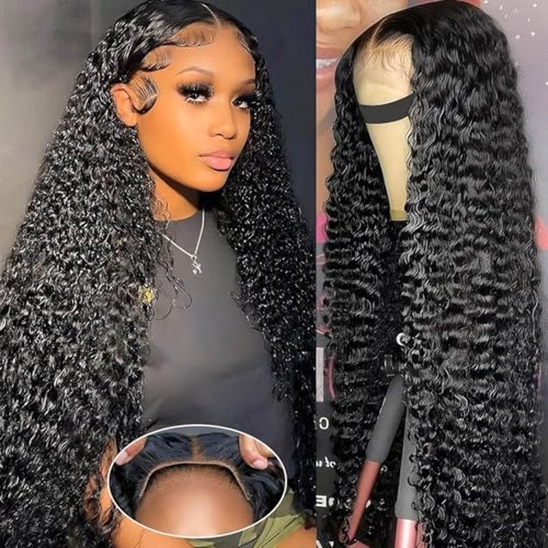 Wear and Go Glueless Wigs Human Hair Pre Plucked Pre Cut 18 Inch Deep Wave 5x5 HD Lace Closure Wigs Human Hair 200 Density with Baby Hair Deep Curly Wig for Black Women