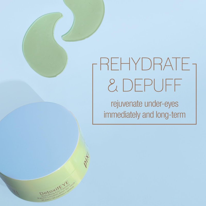 Pixi DetoxifEYE Depuffing Hydrogel Under-Eye Patches, Cucumber, Hyaluronic Acid & Caffeine for Puffy Eyes and Dark Circles, Hydrate Eye Area, 30 Pairs, 60 Patches