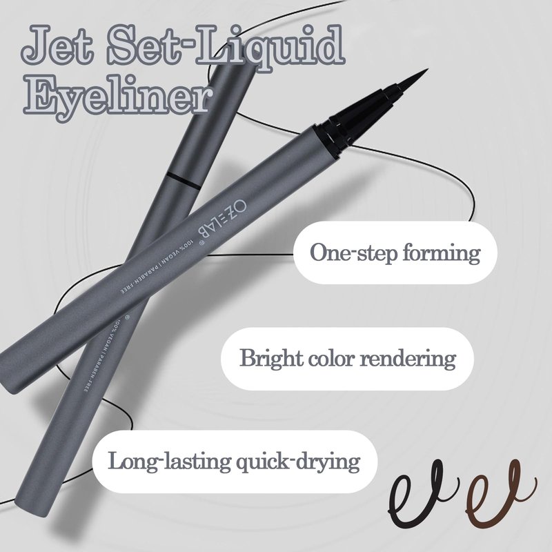 OZ LAB Jet Set Liquid Eyeliner Pen – Waterproof, Smudge-Proof, Quick-Dry Precision Brush Tip for Smooth Cat Eye & Winged Liner – Long-Lasting (Dark Brown, 0.07 oz/2 ml （pack of 1）)