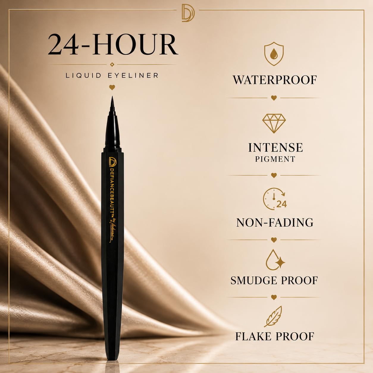 Defiance Beauty Infinity Liquid Eyeliner in Shade Enigma Long Lasting Waterproof Liquid Eyeliner Naturally Formulated, Vegan & Gluten-Free Longwearing with Ultra-Fine Tip - (Carbon Black)