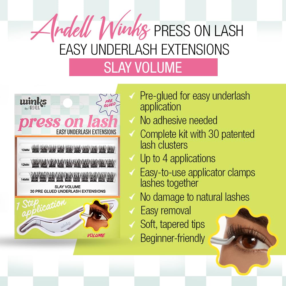 Ardell Winks Eyelash Extensions - DIY Volume Clusters for Natural Look | 30 Individual Lashes with Applicator