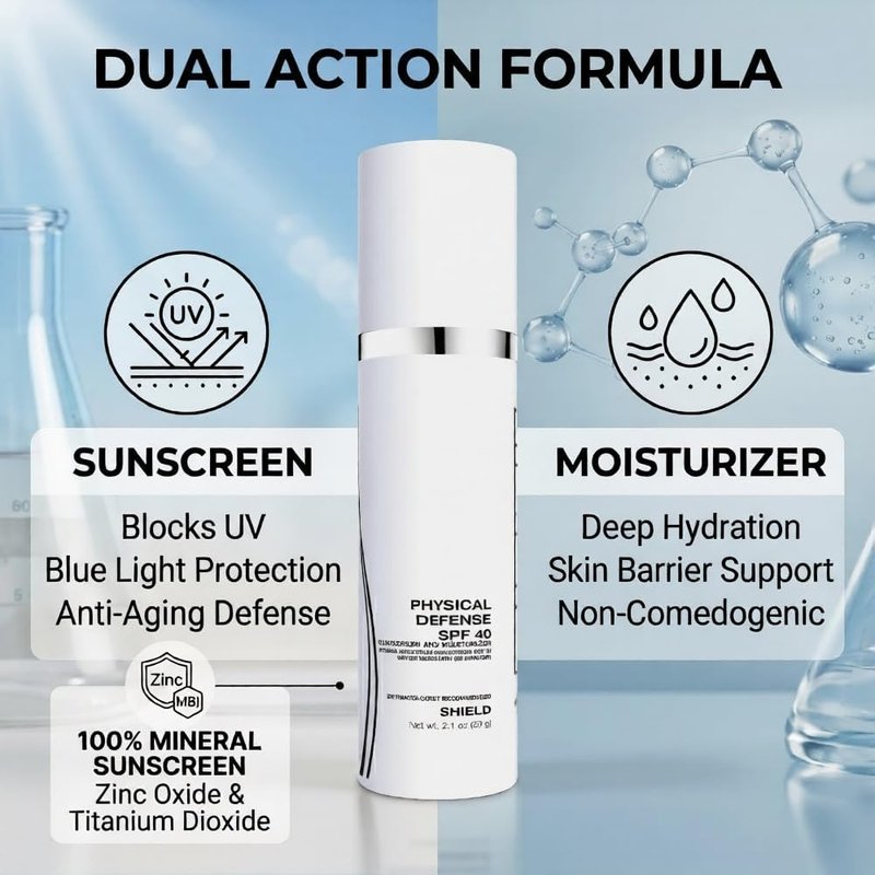 Ria Sunscreen & Moisturizer – Broad Spectrum Face Lotion with Vitamin E – Lightweight, Non-Greasy Daily Skin Protection (Physical Daily Defense with SPF 40)