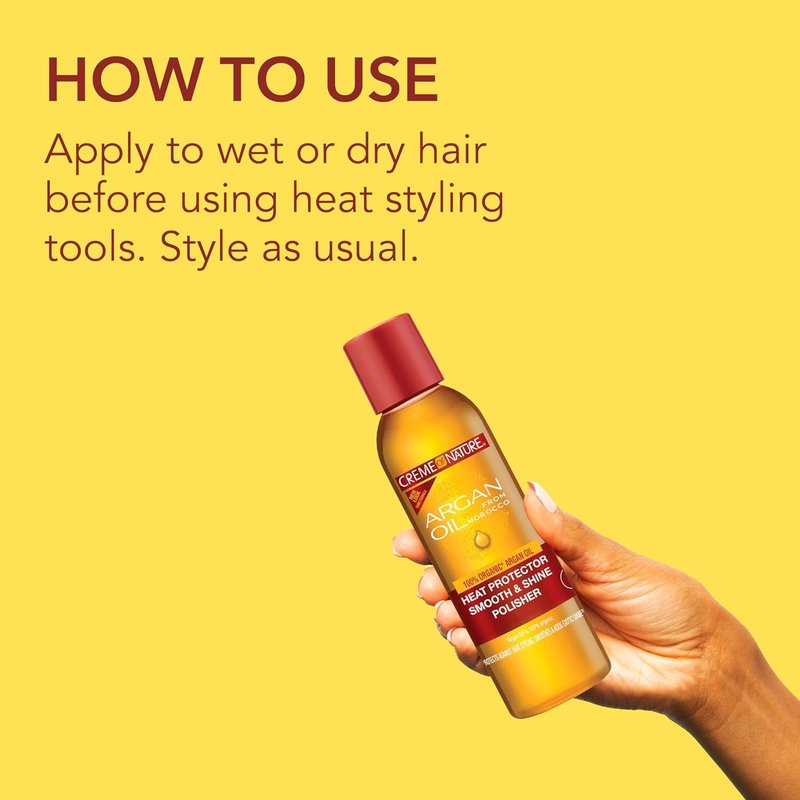 Creme of Nature Heat Protector | Smooth & Shine Polisher with Argan Oil - Protects Hair Up to 450°F, 4 fl oz