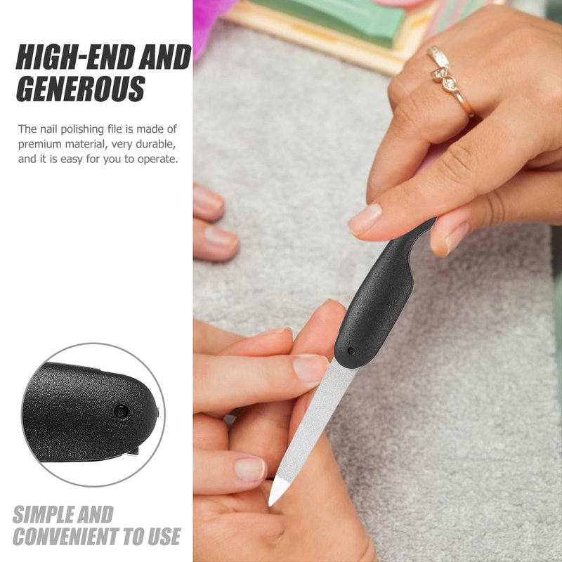 Ipetboom 6pcs Foldable Stainless Steel Nail File with Anti-Slip Handle Manicure Fingernails Polishing Tools Double Sided and Files Nails Easily for Men and Woman, 13.50X2.00X1.00CM, Black
