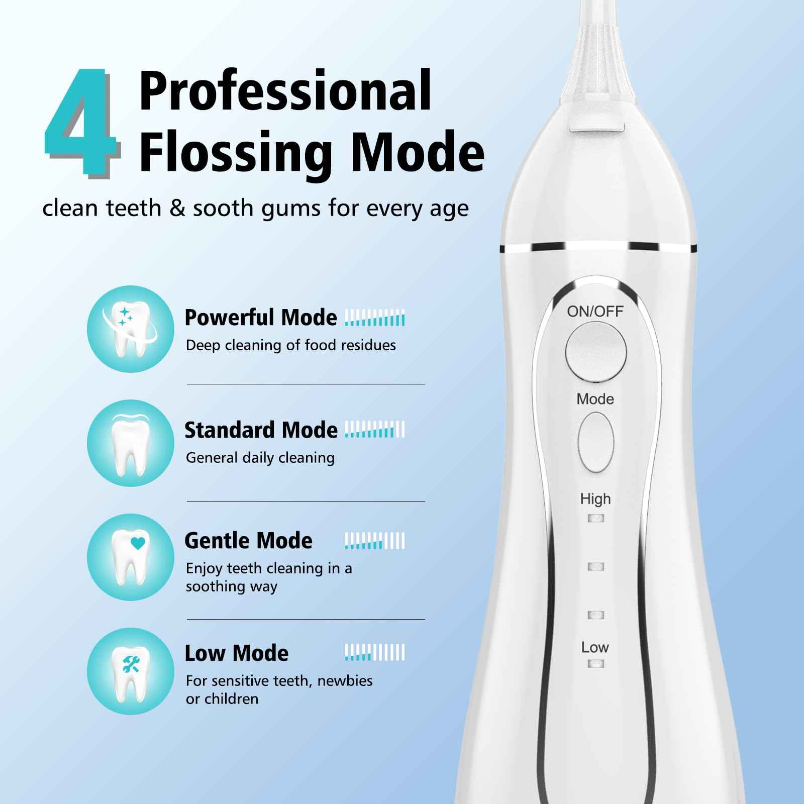 Leominor Water Dental Flosser Pick for Teeth, 300ML Portable Oral Irrigator Upgraded Tank Removable,IPX7 Waterproof, Rechargeable Travel Teeth Cleaner, Professional Electric Flossing (White)