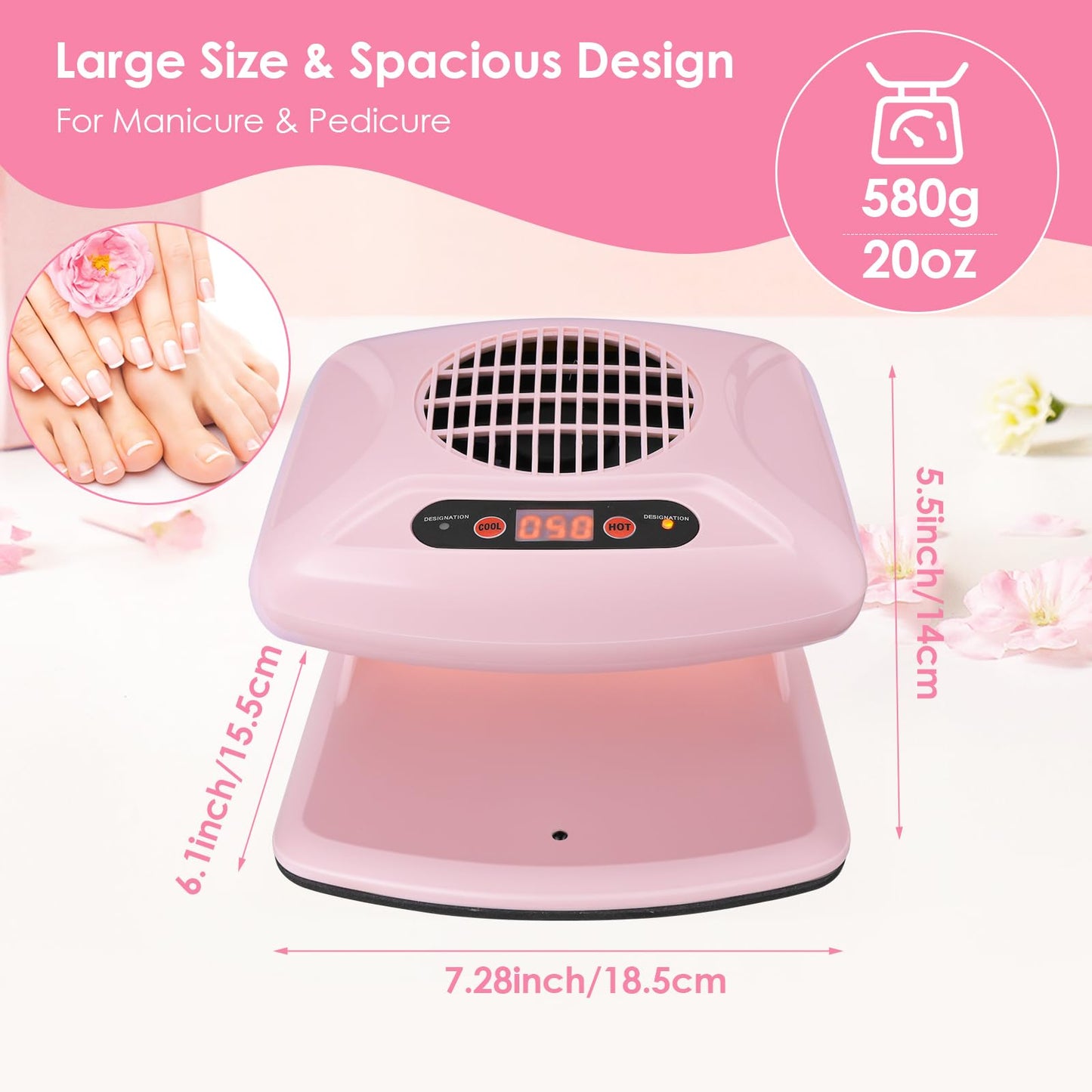 Soiiw Nail Dryer Professional 300W Quick Drying Gentle Nail Dryer Fan for Regular Polish Acrylic Dip Powder Nail Dehydrator Primer with Hot & Cold Air Nail Tech for Home Salon