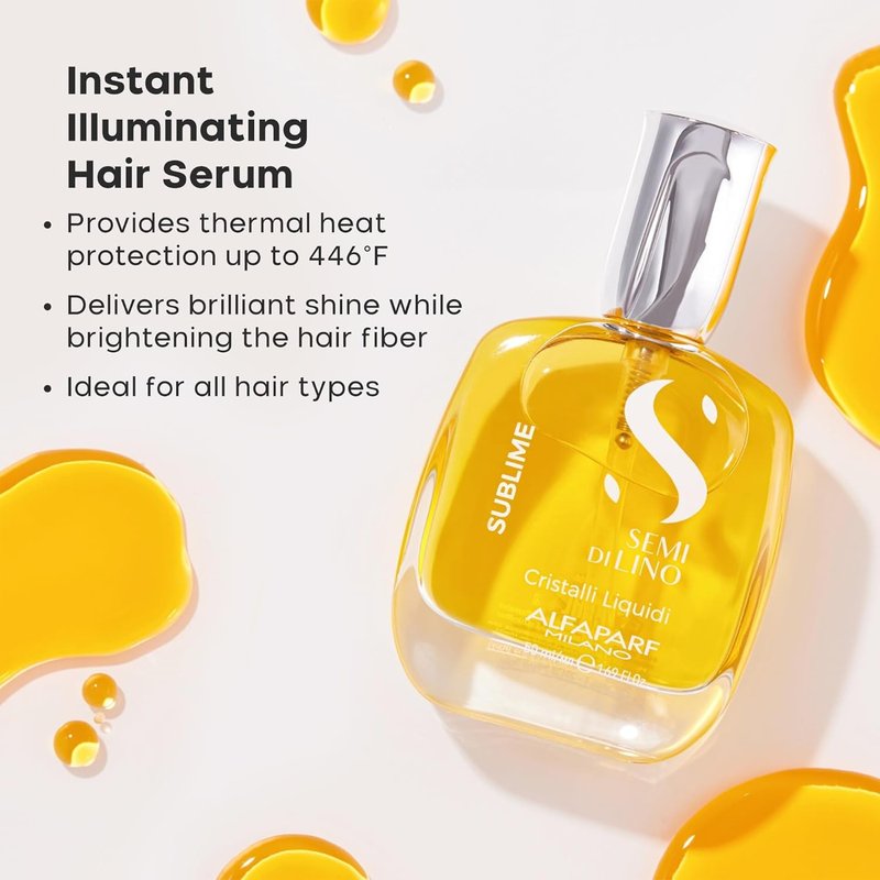 ALFAPARF MILANO Semi di Lino Cristalli Liquidi Hair Oil with Heat Protection - Superior Smoothing and Finishing Hair Serum - Anti Frizz - Brilliant Shine - Vitamin E for Frizzy Hair (1.01 fl oz)