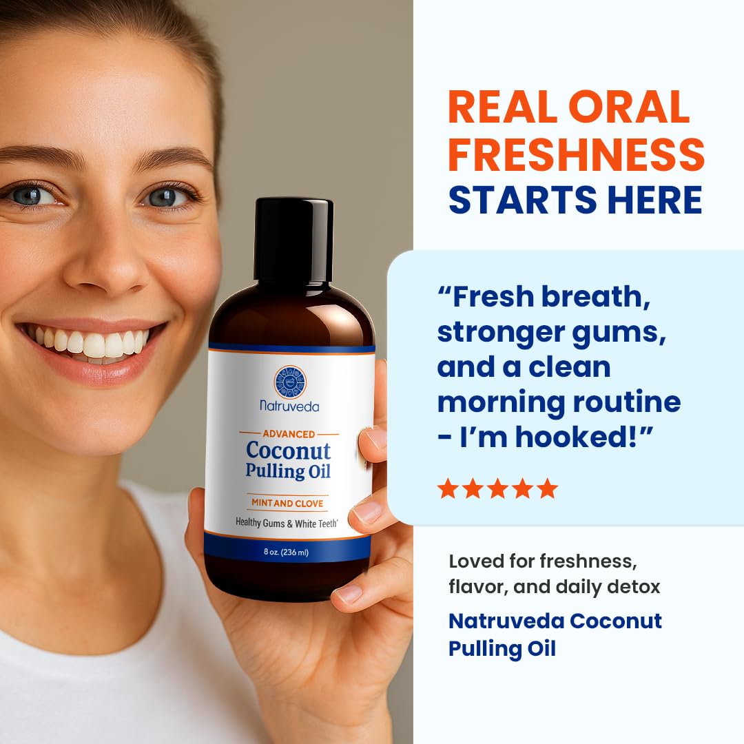 Natruveda Coconut Oil Pulling Mouthwash – 3 Pack, 8 oz Each, Cocomint Flavor, Organic Ayurvedic Oral Rinse, Natural Mouthwash for Teeth and Gums, Coconut Pulling Oil for Daily Oil Pulling