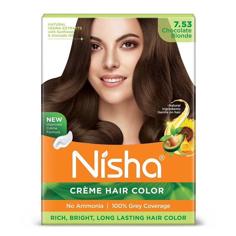 Nisha Creme Permanent Hair Dye, 100% Gray Hair Coverage, Rich & Bright Long Lasting Blonde Hair Dye Color Kit, Chocolate Blonde, 40gm / 1.41 Ounce