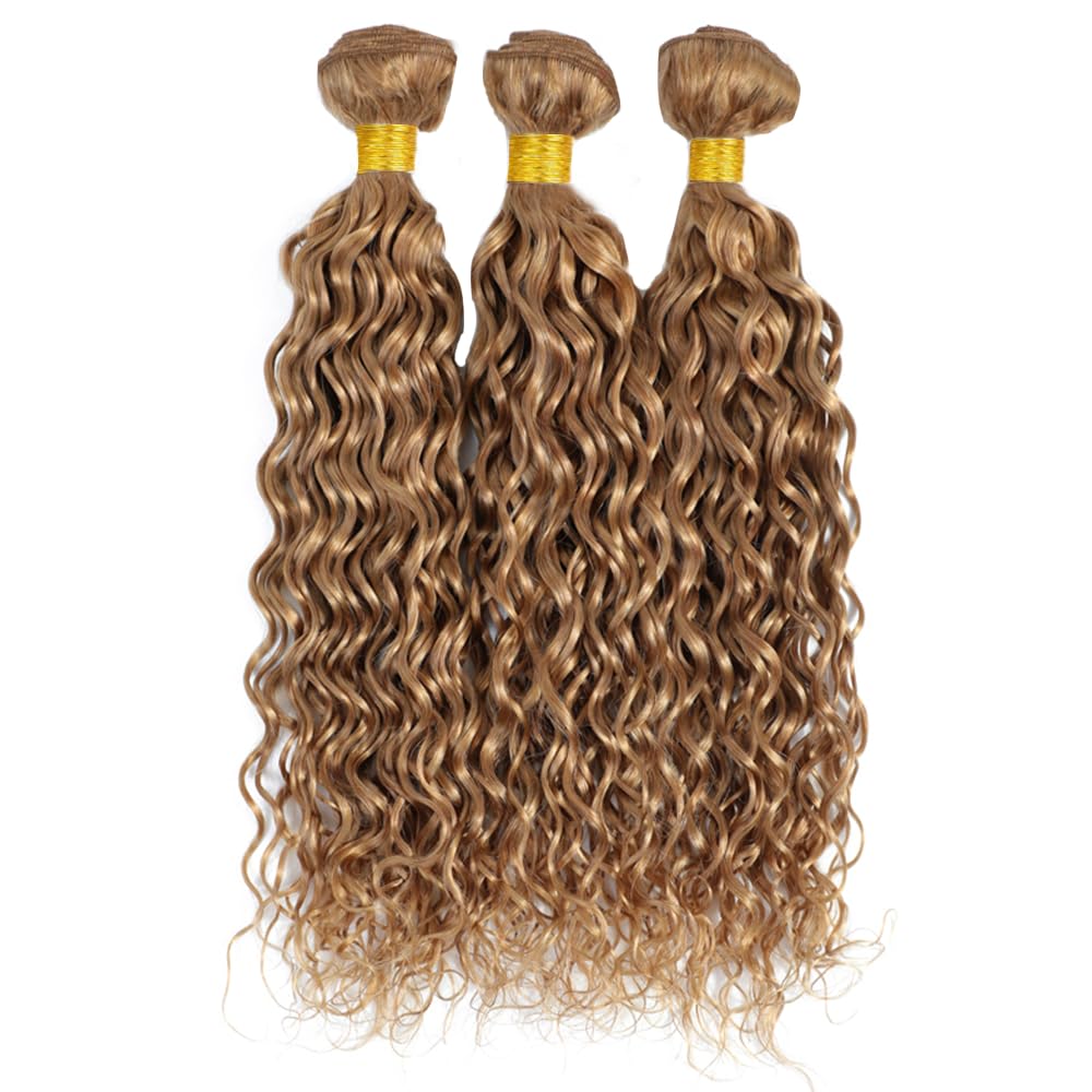 Honey Blonde Human Hair Bundles Color 27 Water Wave Bundles Human Hair Brazilian Unprocessed Virgin Hair 3 Bundles 12 14 16 Inch Honey Blonde Water Wave Bundles