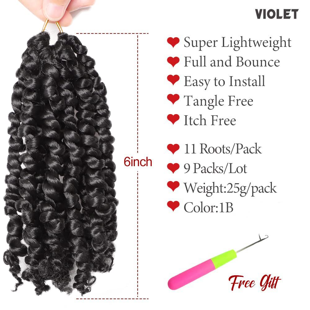 VIOLET Passion Twist Crochet Hair 6 Inch 9 Packs Natural Black Passion Twist Hair Short Twist Hair Prelooped Crochet Hair for Black Women（1B，6 Inch，9 Packs）