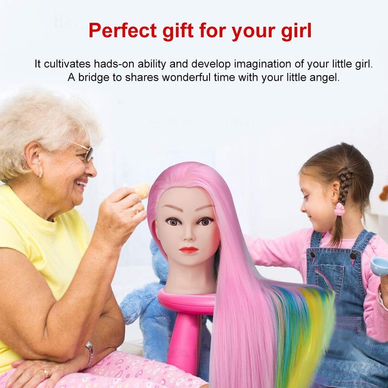 MYSWEETY 29 Inch Colorful Hair Mannequin Head - Cosmetology Training Doll with Clamp & Practice Tools | Pink