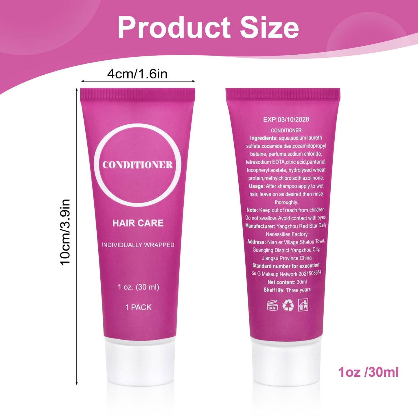Travel Size Conditioner in Bulk, Individually Wrapped Mini Hair Sample Trial Small Conditioner for Men Women Essential Toiletries Amenities for Hotel Guests Shelter/Homeless/Charity 1 oz (100 Pack)