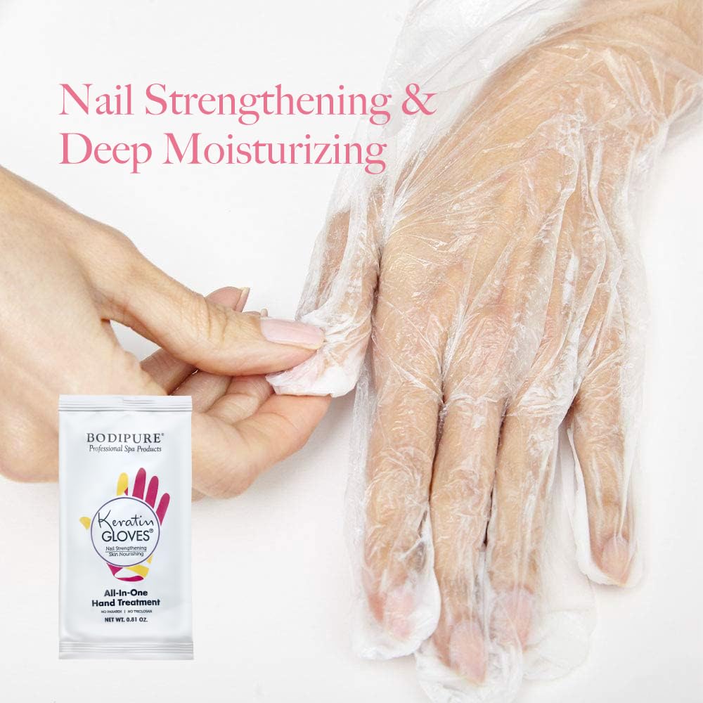 Bodipure Keratin Hand Mask Gloves for Dry Cracked Hands – Deep Moisturizing Cuticle Repair Treatment – Professional Spa Hydrating Gloves for Soft Hands & Nails – 12 Pair Pack