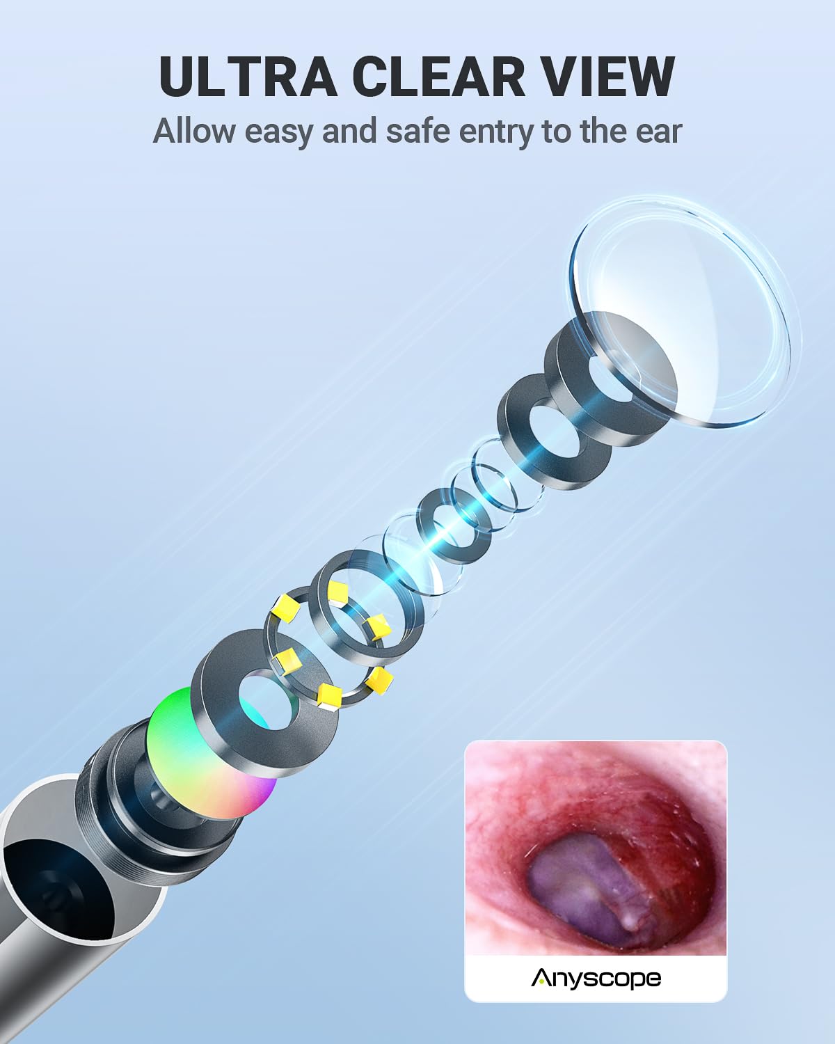AnyScope HD Digital Otoscope, Video Ear Scope Otoscope with Light, Ultra Clear View Ear Camera with Ear Wax Removal Tools, Compatible with iPhone and Android Devices (Purple) ﻿