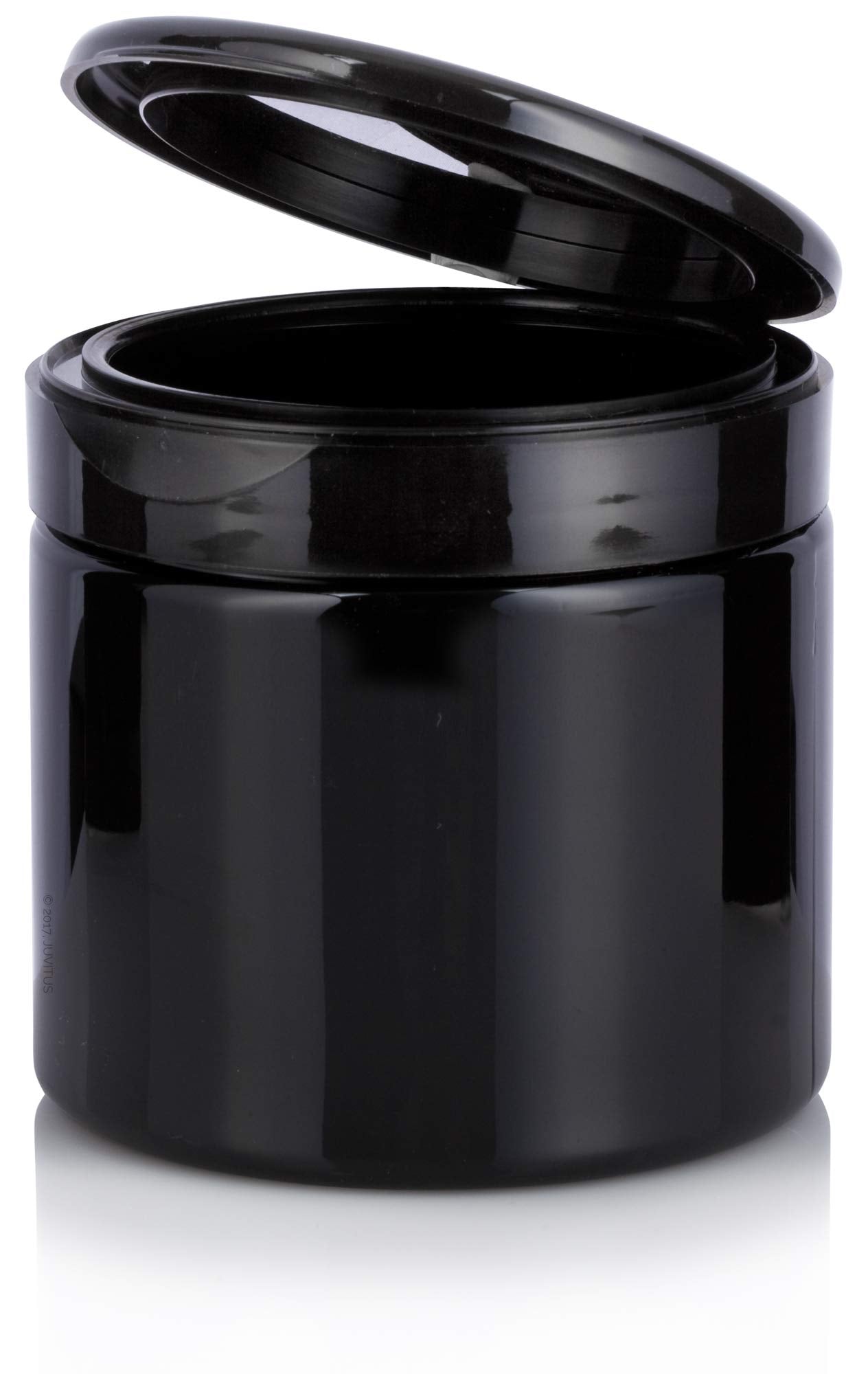 JUVITUS (6 Pack) 16 oz Black PET Plastic Refillable Jar with Black Flip Top Cap + Labels