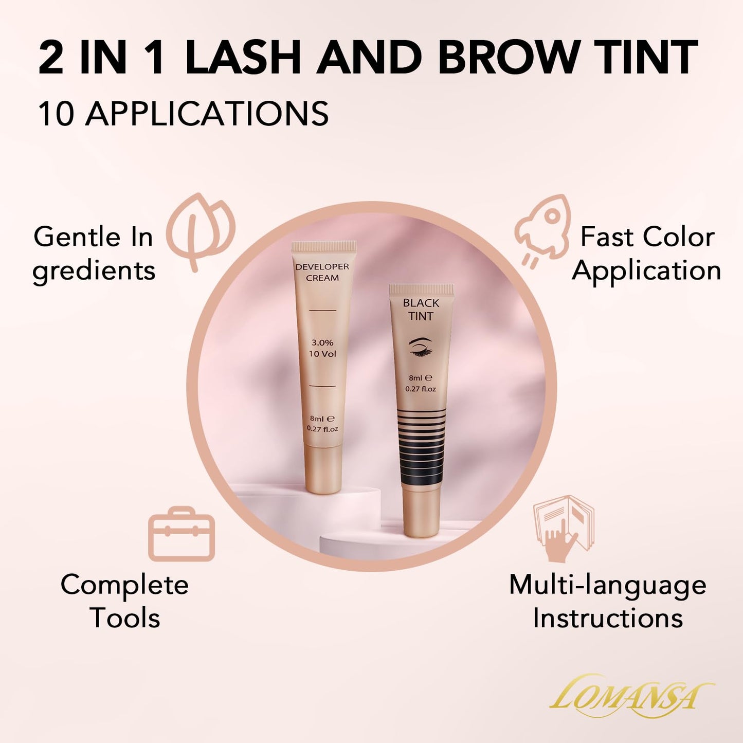 Lomansa Lash Color Kit Black Instant Eyelash Color Kit, 8-Minute DIY Color with Keratin, Natural-Looking Fuller Lashes, Lasts Up to 4 Weeks