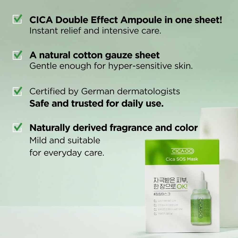 ISOI CICAGO Cica SOS Mask Pack, Intensive Soothing & Hydration Care for Sensitive & Irritated Skin, Fast-Acting Relief, Korean Skin Care (5EA)