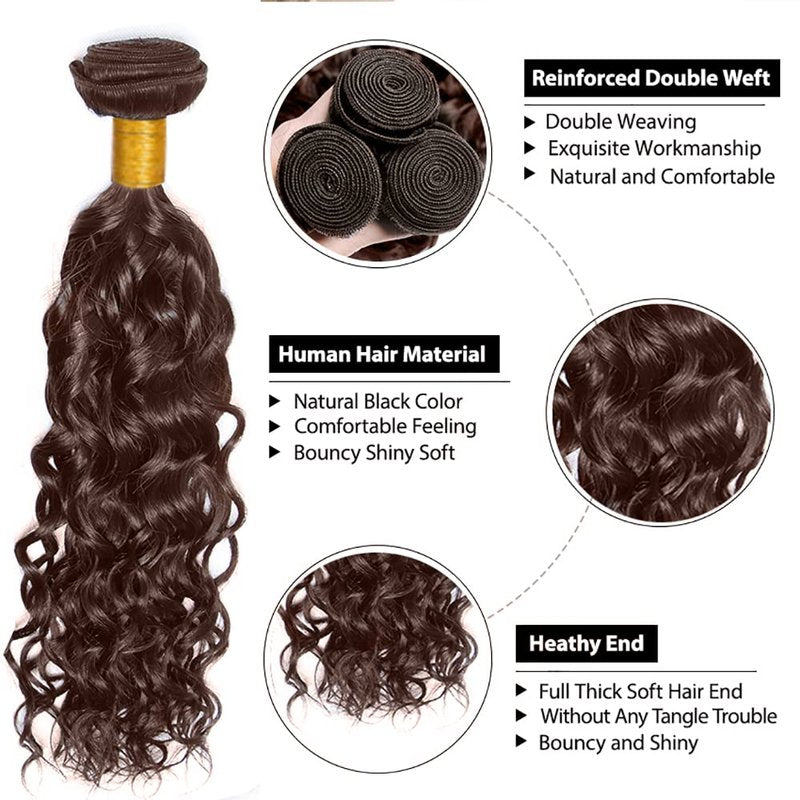 FuivJuix #4 Brown Bundles Water Wave Bundles Human Hair 12 14 16 Inch Brazilian Virgin Hair Chocolate Water Wave Bundles Human Hair Extensions 3 Bundle 50 Gram Per Bundle
