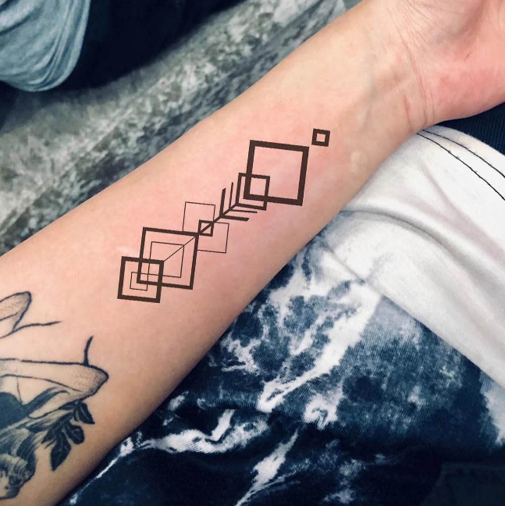 Oottati 8 Sheets Geometric Temporary Tattoos for Adults Men Women, Tribal Arrow Feather Moon Fake Tattoo Stickers, Waterproof Long Lasting Body Art for Arm Wrist