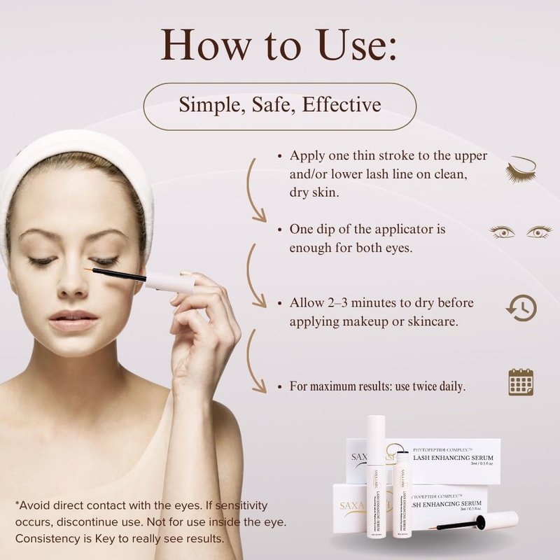 Saxa Lash Peptide Lash Serum. Eyelash Growth Serum with Phytopeptide Complex™. Prostaglandin-Free Formula for Longer, Fuller Lashes