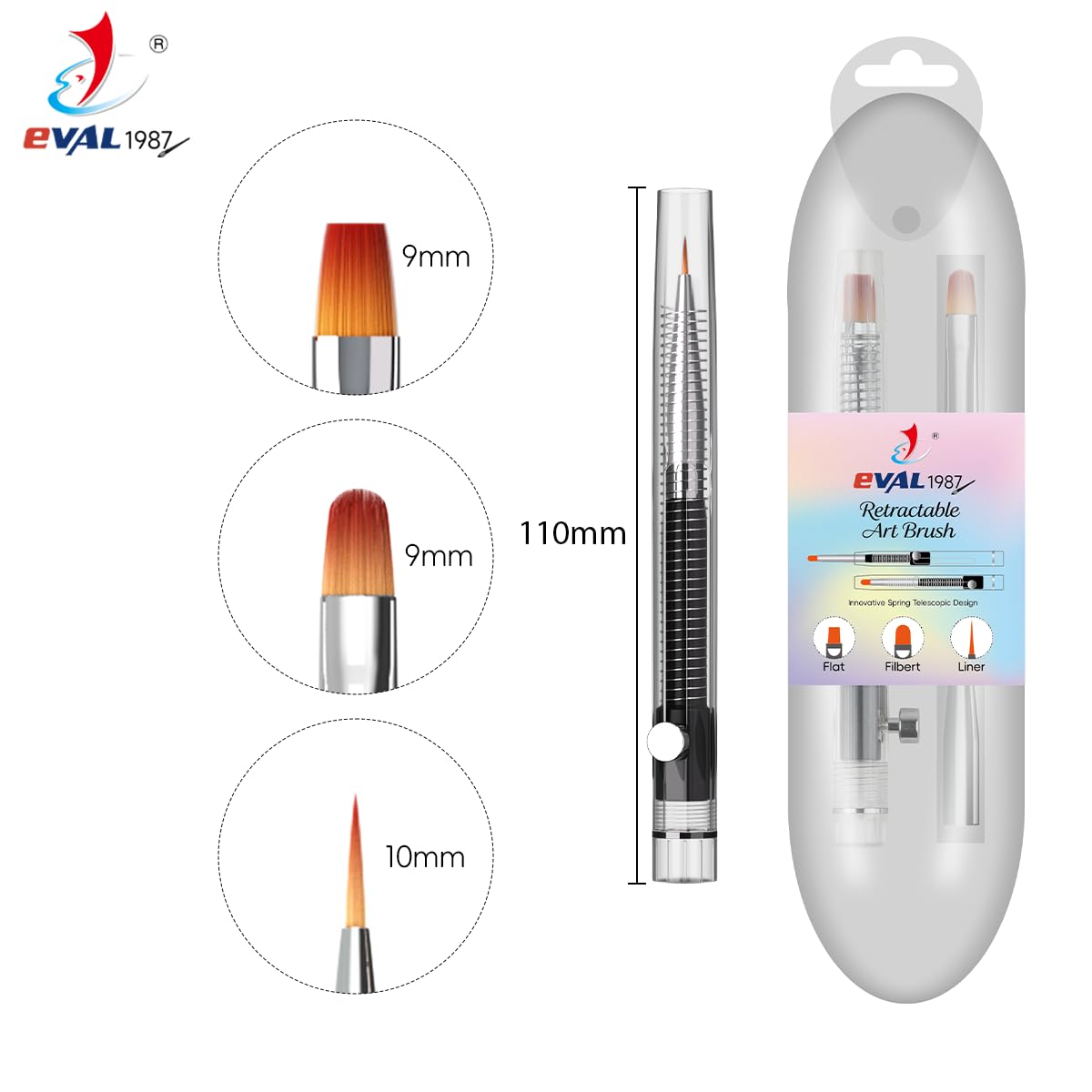 Nail Art Brushes Set - Retractable Builder Gel Brush & Liner Pen | DIY Nail Art Tools (White, 1+2)