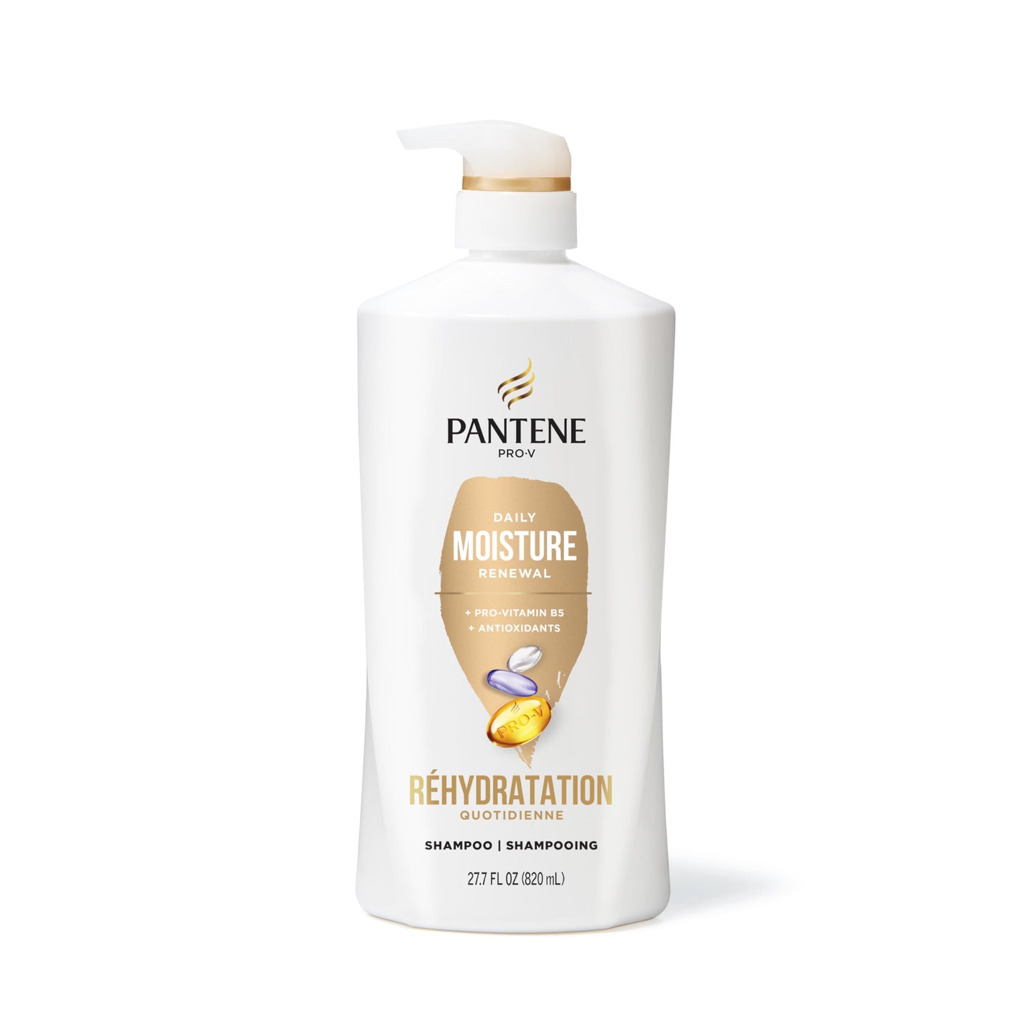 Pantene Shampoo, Daily Moisture Renewal - Pro-V Nutrients for Dry, Color-Treated, Straight to Curly Hair, 72-Hour Hydration & Softness, 27.7 Oz Each, 2-Pack + Miracle Rescue Shot (0.5 Oz)