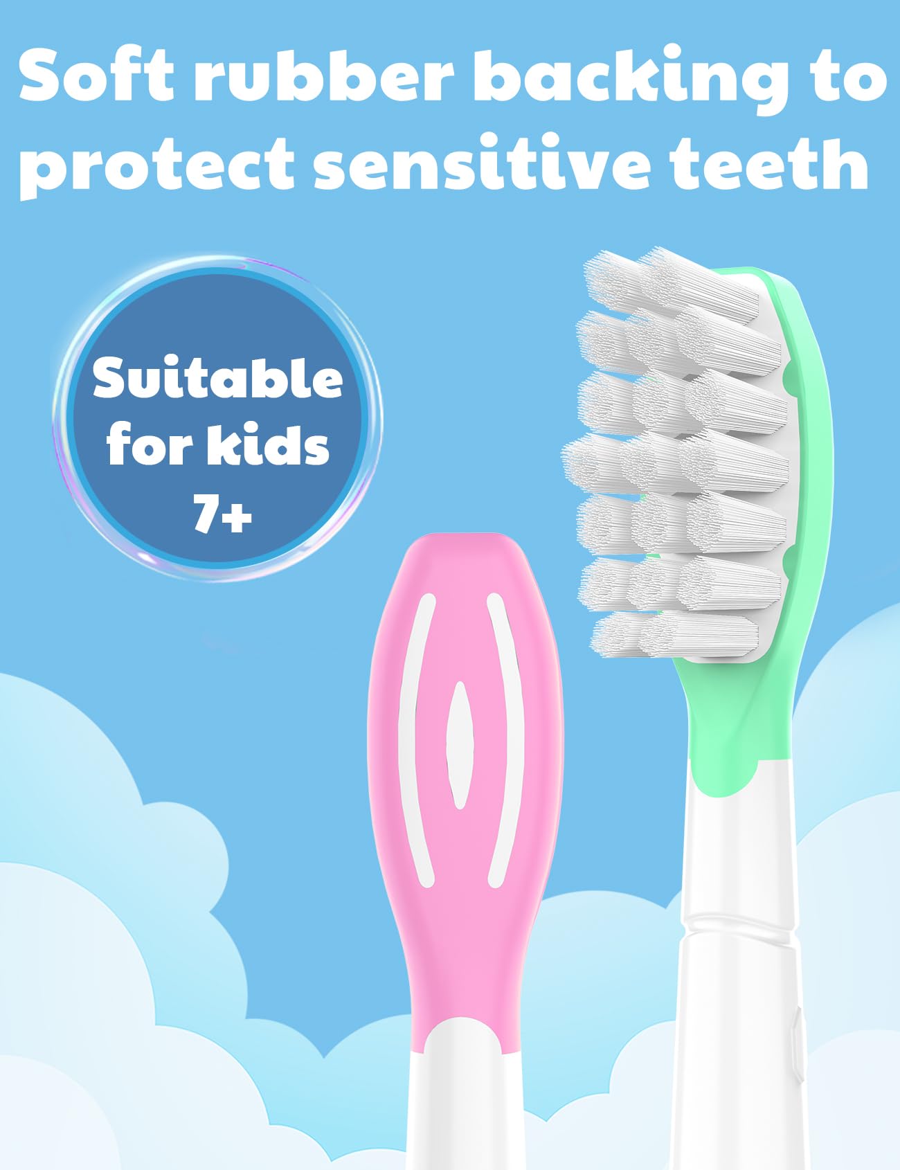 Toptheway Kids Replacement Heads for Philips Sonicare: Kids 7+ Standard Sonic Electric Toothbrush Heads, Pink and Green, 4 Pack