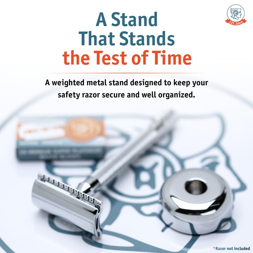 MERKUR Shaving Stand Gloss Chrome 4006 | Non-Slip with Straight Cut | Ideal for Wet Shaving | Brass | Made in Germany