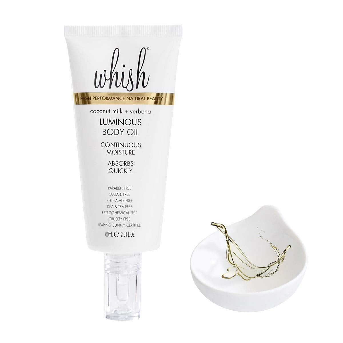 Whish Coconut Milk + Verbena Luminous Body Oil - Moisturizing Scented Body Oil with Peptides - Quick-Drying - Soothes & Firms Skin - 2 fl oz